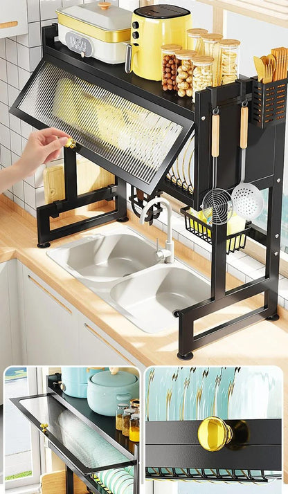 Tier Over The Sink Dish Drying Rack, Kitchen Large Dish Drying Rack Over The Sink, Suitable for Most Sinks, Effective Dish Drying, Kitchen Drying Rack